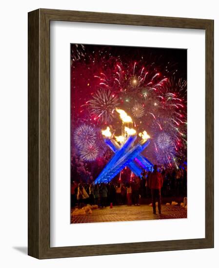 Fireworks after Gretzky Lit the Olympic Cauldron at the Opening Ceremonies of the 2010 Winter Games-null-Framed Photographic Print