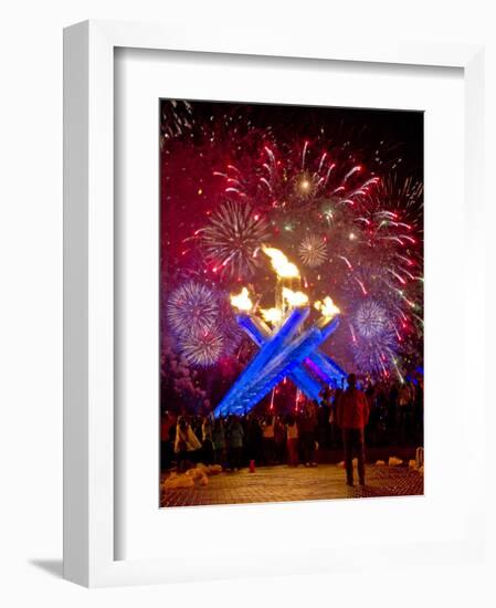 Fireworks after Gretzky Lit the Olympic Cauldron at the Opening Ceremonies of the 2010 Winter Games-null-Framed Photographic Print