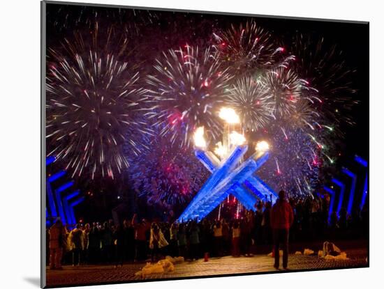 Fireworks after Gretzky Lit the Olympic Cauldron at the Opening Ceremonies of the 2010 Winter Games-null-Mounted Photographic Print