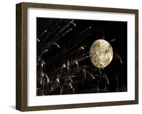 Fireworks are Seen in Front of the Moon During the 5th World Meeting of Families in Valencia, Spain-null-Framed Photographic Print