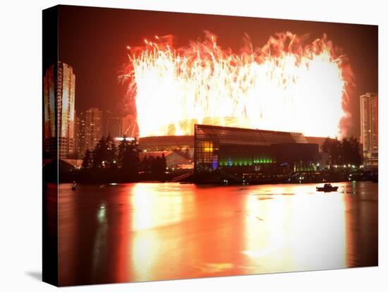 Fireworks are Seen over the BC Place after the Opening Ceremony for the Vancouver 2010 Olympics-null-Stretched Canvas
