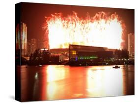 Fireworks are Seen over the BC Place after the Opening Ceremony for the Vancouver 2010 Olympics-null-Stretched Canvas