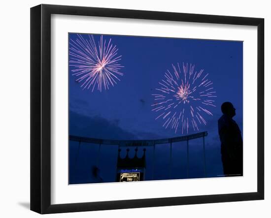 Fireworks at Kauffman Stadium, Kansas City, Missouri-Charlie Riedel-Framed Photographic Print