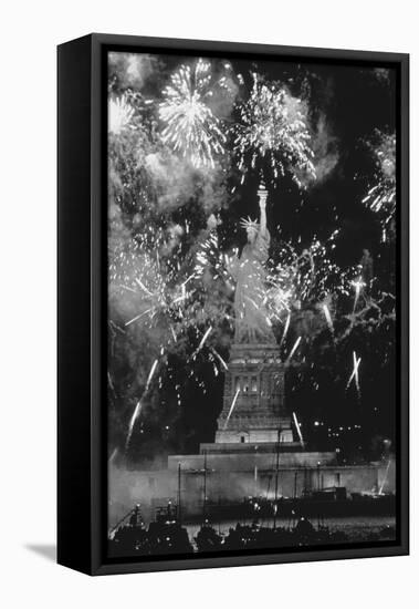 Fireworks at Statue of Liberty-null-Framed Stretched Canvas