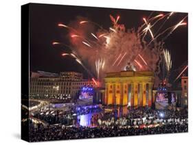 Fireworks at the Brandenburg Gate in Berlin, Germany Commemorating the Fall of the Berlin Wall-null-Stretched Canvas