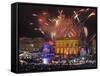 Fireworks at the Brandenburg Gate in Berlin, Germany Commemorating the Fall of the Berlin Wall-null-Framed Stretched Canvas