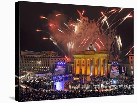 Fireworks at the Brandenburg Gate in Berlin, Germany Commemorating the Fall of the Berlin Wall-null-Stretched Canvas