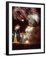 Fireworks Burst Around the Statue of Liberty-null-Framed Photographic Print