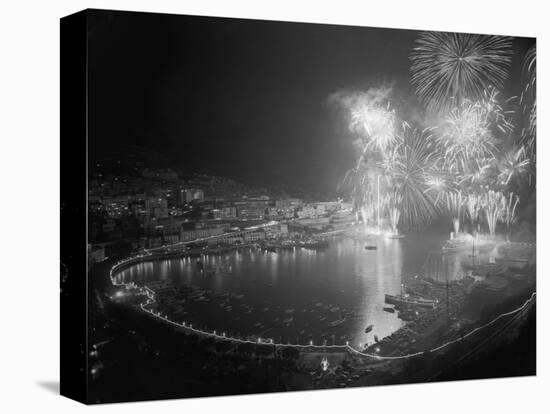 Fireworks Bursting over the Port of Monaco-null-Stretched Canvas