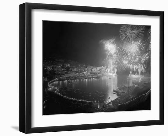 Fireworks Bursting over the Port of Monaco-null-Framed Photographic Print