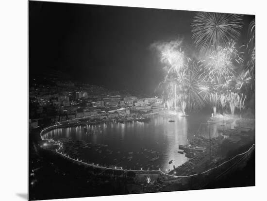 Fireworks Bursting over the Port of Monaco-null-Mounted Photographic Print