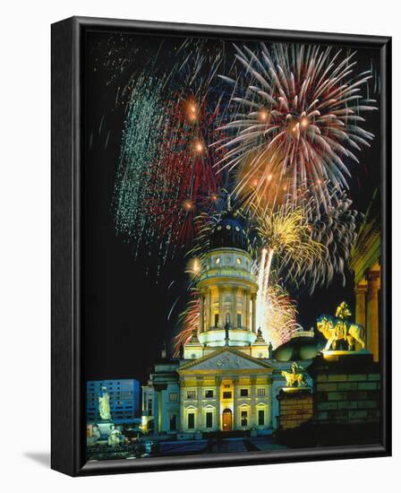 Fireworks Cathedral Berlin-null-Framed Art Print