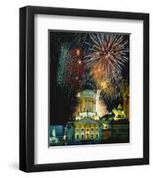 Fireworks Cathedral Berlin-null-Framed Art Print