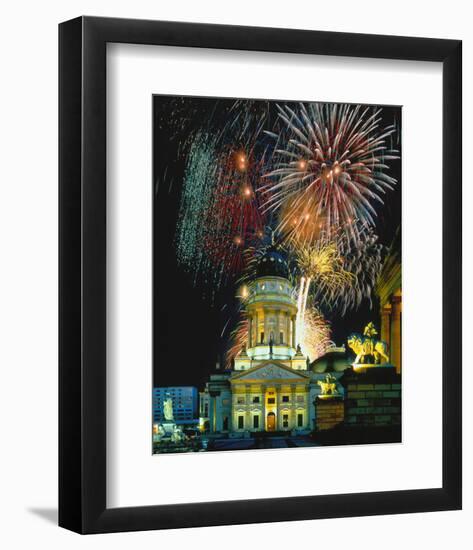 Fireworks Cathedral Berlin-null-Framed Art Print