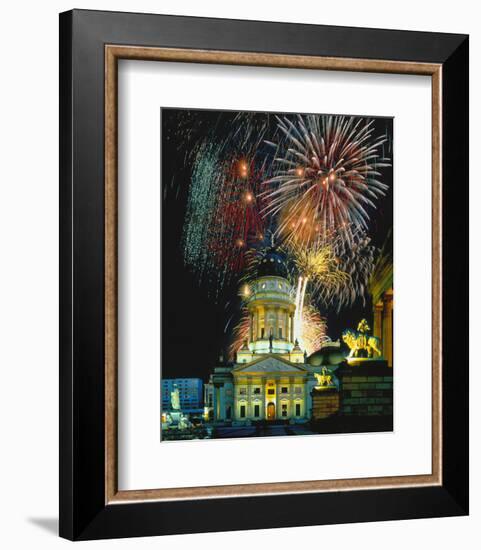 Fireworks Cathedral Berlin-null-Framed Art Print