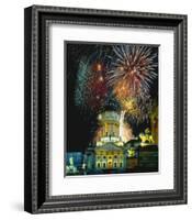 Fireworks Cathedral Berlin-null-Framed Art Print