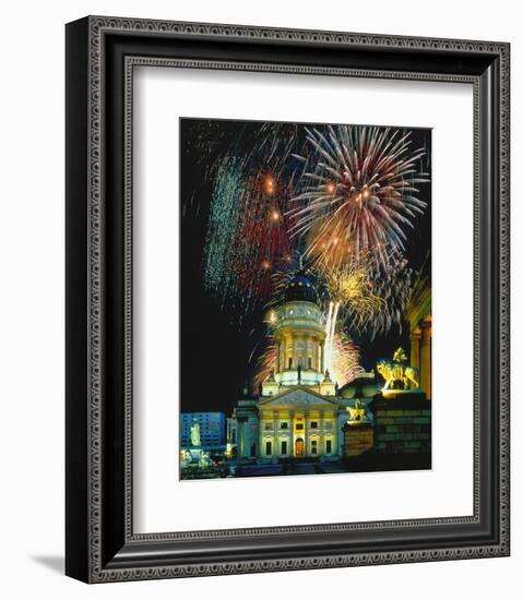 Fireworks Cathedral Berlin-null-Framed Art Print