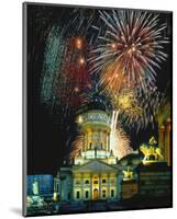 Fireworks Cathedral Berlin-null-Mounted Art Print