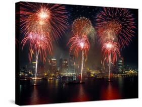 Fireworks Display at Night on Freedom Festival at Detroit (In Michigan-null-Stretched Canvas