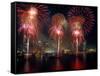 Fireworks Display at Night on Freedom Festival at Detroit (In Michigan-null-Framed Stretched Canvas