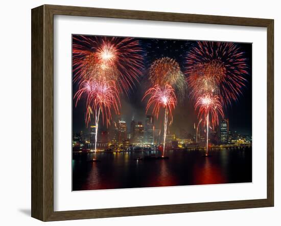 Fireworks Display at Night on Freedom Festival at Detroit (In Michigan-null-Framed Photographic Print