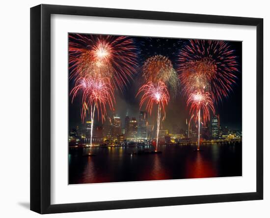 Fireworks Display at Night on Freedom Festival at Detroit (In Michigan-null-Framed Photographic Print