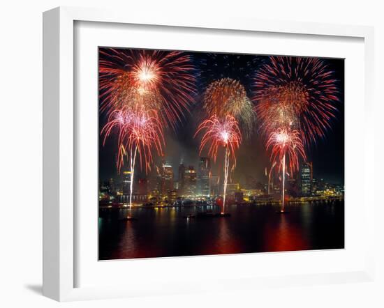 Fireworks Display at Night on Freedom Festival at Detroit (In Michigan-null-Framed Photographic Print