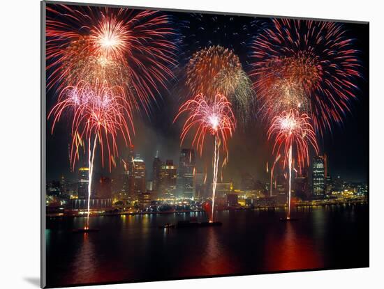 Fireworks Display at Night on Freedom Festival at Detroit (In Michigan-null-Mounted Photographic Print