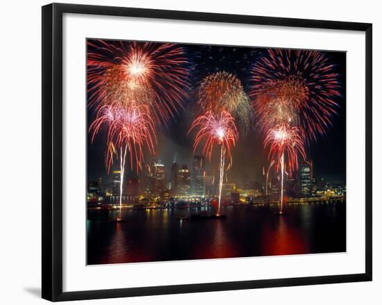 Fireworks Display at Night on Freedom Festival at Detroit (In Michigan-null-Framed Photographic Print