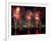Fireworks Display at Night on Freedom Festival at Detroit (In Michigan-null-Framed Photographic Print