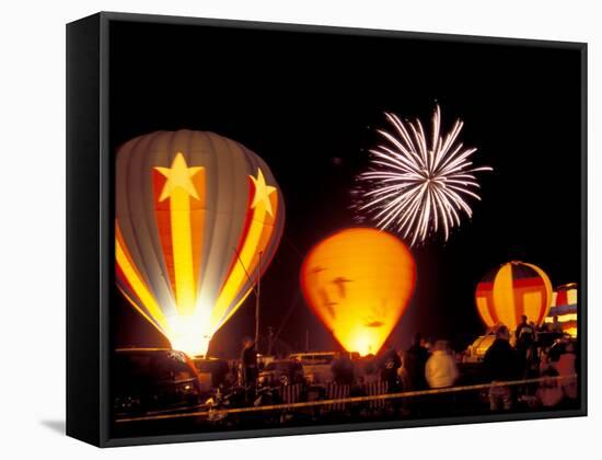 Fireworks During Night Glow Event, 30th Annual Walla Walla Hot Air Balloon Stampede, Washington-Brent Bergherm-Framed Stretched Canvas