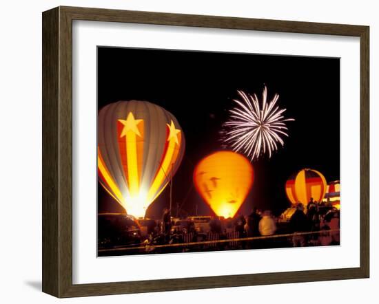 Fireworks During Night Glow Event, 30th Annual Walla Walla Hot Air Balloon Stampede, Washington-Brent Bergherm-Framed Premium Photographic Print