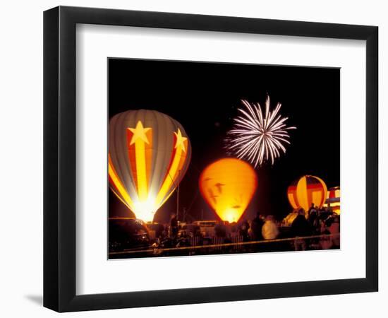 Fireworks During Night Glow Event, 30th Annual Walla Walla Hot Air Balloon Stampede, Washington-Brent Bergherm-Framed Photographic Print