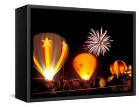 Fireworks During Night Glow Event, 30th Annual Walla Walla Hot Air Balloon Stampede, Washington-Brent Bergherm-Framed Stretched Canvas