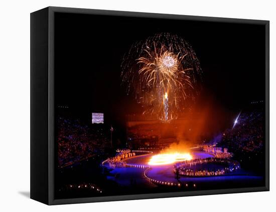 Fireworks Erupt During the Opening Ceremonies of the 2002 Winter Olympics in Salt Lake City-null-Framed Stretched Canvas