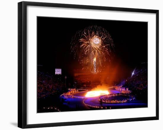 Fireworks Erupt During the Opening Ceremonies of the 2002 Winter Olympics in Salt Lake City-null-Framed Premium Photographic Print