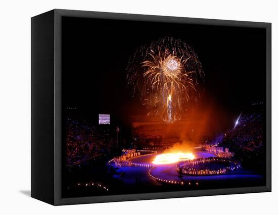 Fireworks Erupt During the Opening Ceremonies of the 2002 Winter Olympics in Salt Lake City-null-Framed Stretched Canvas