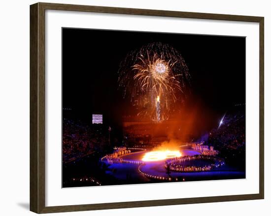 Fireworks Erupt During the Opening Ceremonies of the 2002 Winter Olympics in Salt Lake City-null-Framed Photographic Print