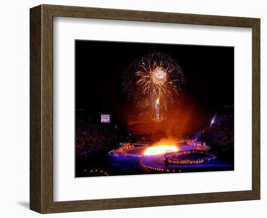 Fireworks Erupt During the Opening Ceremonies of the 2002 Winter Olympics in Salt Lake City-null-Framed Photographic Print