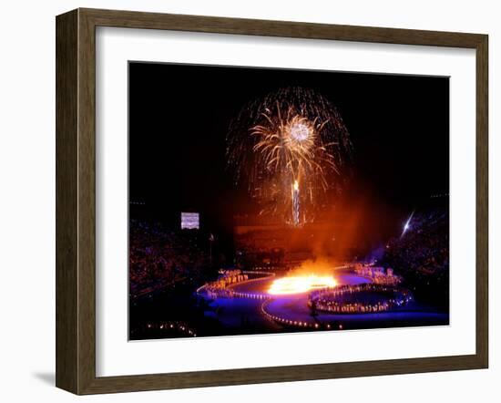 Fireworks Erupt During the Opening Ceremonies of the 2002 Winter Olympics in Salt Lake City-null-Framed Photographic Print