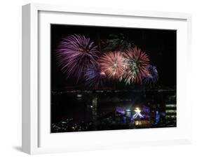 Fireworks Explode after the Cauldron Was Lit at the Vancouver 2010 Olympics-null-Framed Premium Photographic Print