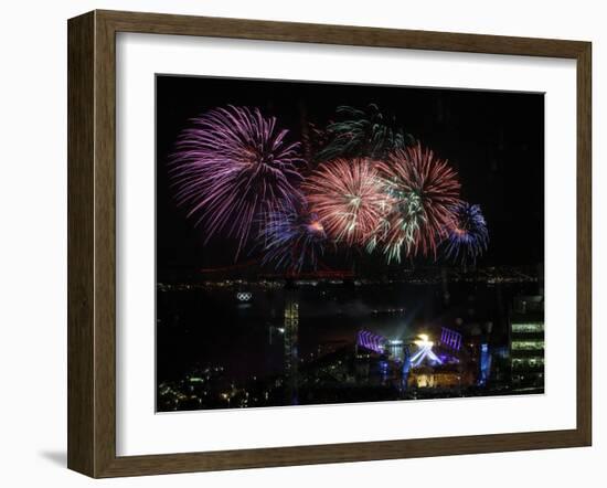 Fireworks Explode after the Cauldron Was Lit at the Vancouver 2010 Olympics-null-Framed Photographic Print