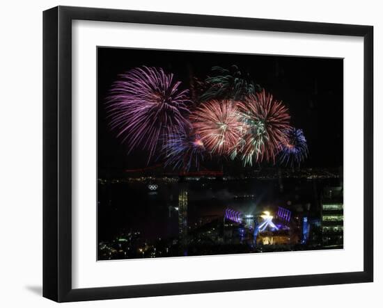 Fireworks Explode after the Cauldron Was Lit at the Vancouver 2010 Olympics-null-Framed Photographic Print