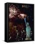 Fireworks Explode Around the Statue of Liberty-null-Framed Stretched Canvas