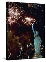 Fireworks Explode Around the Statue of Liberty-null-Stretched Canvas