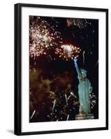 Fireworks Explode Around the Statue of Liberty-null-Framed Photographic Print