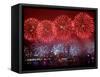 Fireworks Explode Over Hong Kong's Victoria Harbor-null-Framed Stretched Canvas