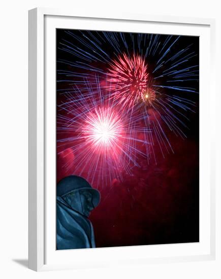 Fireworks Explode Over the Korean War Veterans Memorial-null-Framed Premium Photographic Print