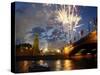 Fireworks Explode over the Kremlin, with St. Basil's Cathedral, Marking the Day of Russia in Moscow-null-Stretched Canvas