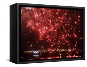 Fireworks Explode over the Olympic Rings During the Opening Ceremony of the Vancouver 2010 Olympics-null-Framed Stretched Canvas